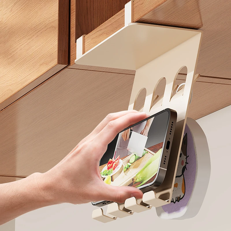 Soporte de pared para teléfono móvil sin ganchos de perforación, soporte retráctil para teléfono para baño, dormitorio, cocina, soporte de pared antideslizante