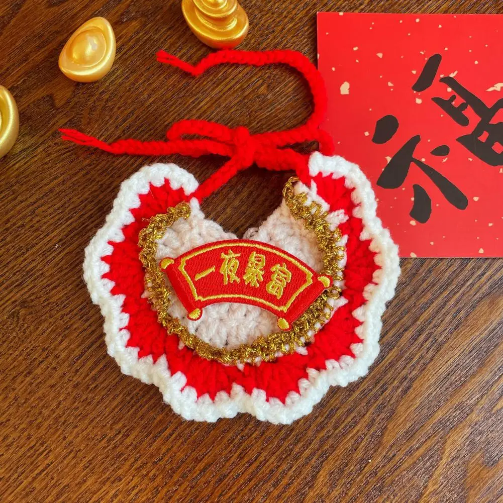 Babero de ganchillo para mascotas, babero para gatos de Año Nuevo Chino, Collar rojo para mascotas de la fortuna para gatos y perros pequeños, accesorio de vestir festivo
