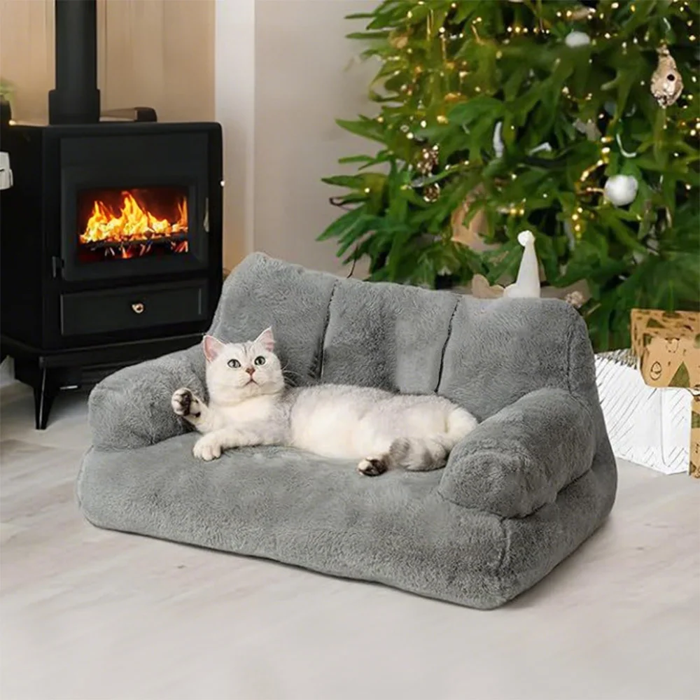 Sofá cama para gatos, sofá suave de felpa, estilo interior, cama para mascotas, diseño de envoltura acogedor para gatos de interior, elegante sofá de descanso para gatos en casa