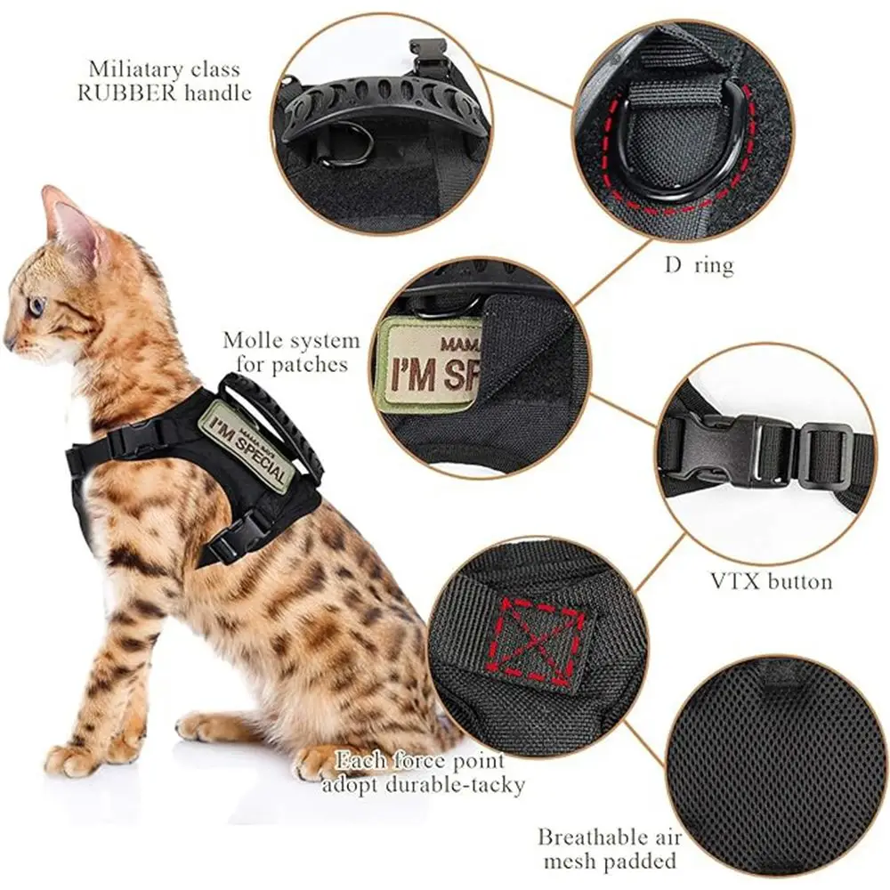 Juego de arnés y correa tácticos para mascotas con diseño sin tirones, velcro personalizado para perros pequeños y gatos, equipo resistente para entrenamiento a caminar - imagen 4