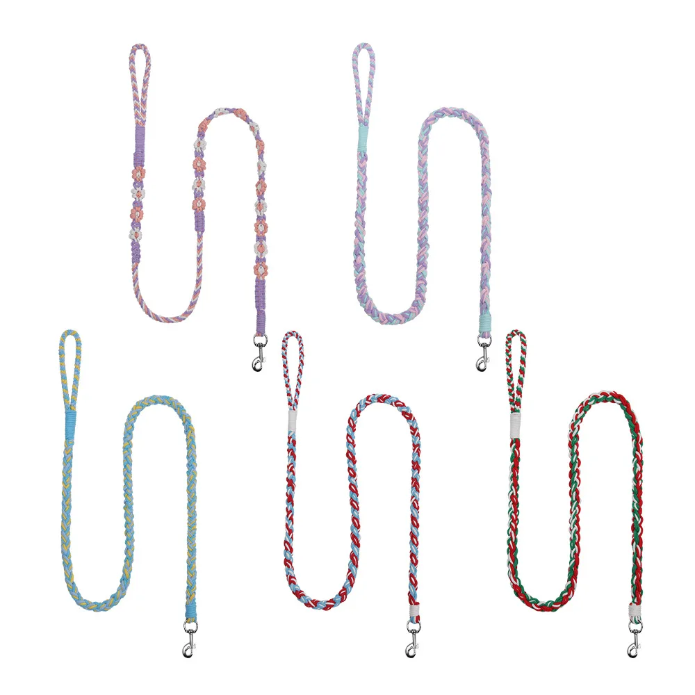 Correa de nailon tejida a mano de lujo para perro, patrón retorcido colorido con decoración de cinta, equipo Ersonalizado para mascotas para caminar - imagen 5