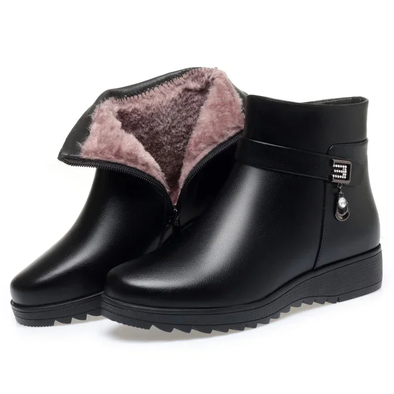 Zapatos suaves de algodón para mujer, botas cortas de forro polar con cremallera lateral, suela gruesa, zapatos planos de cabeza redonda para ocio, Otoño e Invierno - imagen 5