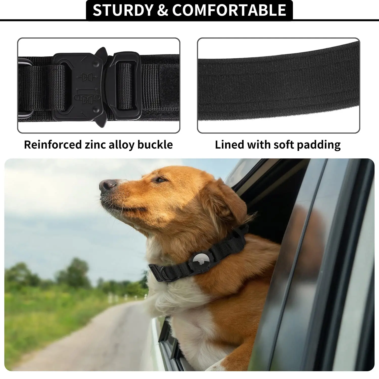 Collar táctico nylon con AirTag para perros – Localizador GPS impermeable - imagen 4