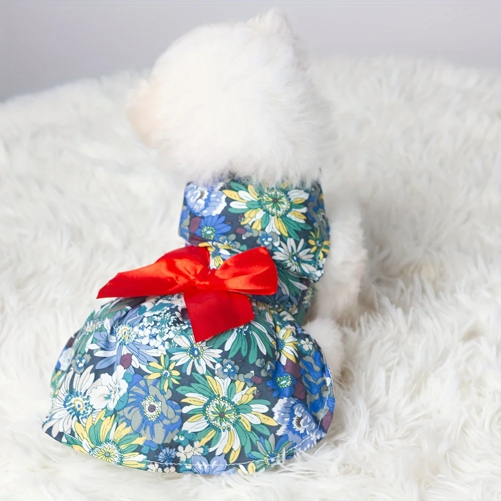 Ropa fina de verano para perro, vestido de princesa con estampado de flores, vestidos para mascotas a la moda para perros pequeños, medianos y grandes - imagen 3