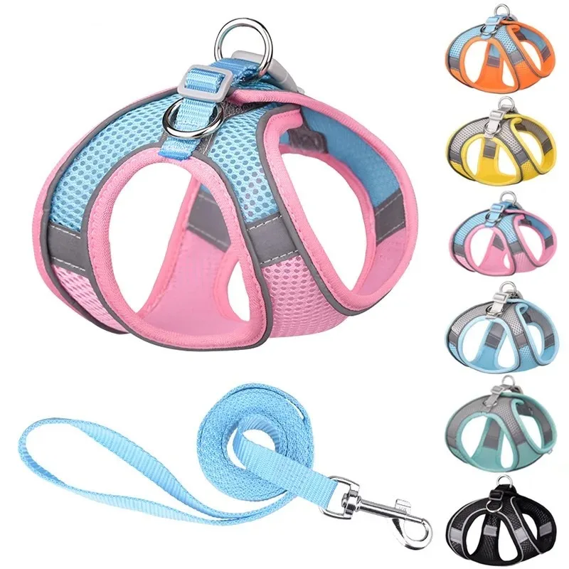 Conjunto de correa de arnés para perros pequeños, arnés ajustable para cachorros y gatos, chaleco, Bulldog Francés, Chihuahua, Pug, correa para caminar al aire libre