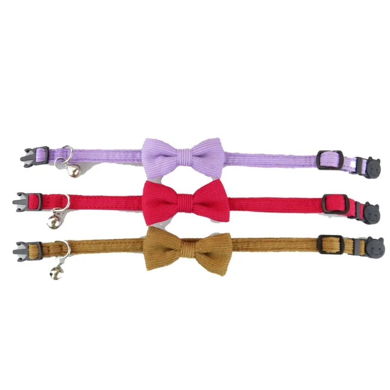 Collar de gato de pana con hebilla de seguridad ajustable personalizado con campana de arco, etiquetas de nombre de identificación y número de teléfono personalizados para perros y gatos pequeños - imagen 2