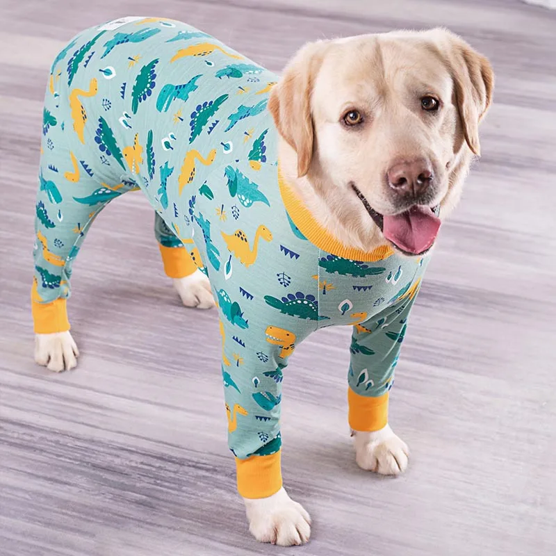 Traje de recuperación de cirugía de dinosaurios para perros grandes, pijamas de algodón para perros para perder, evitar lamer heridas quirúrgicas, vientre completo - imagen 2