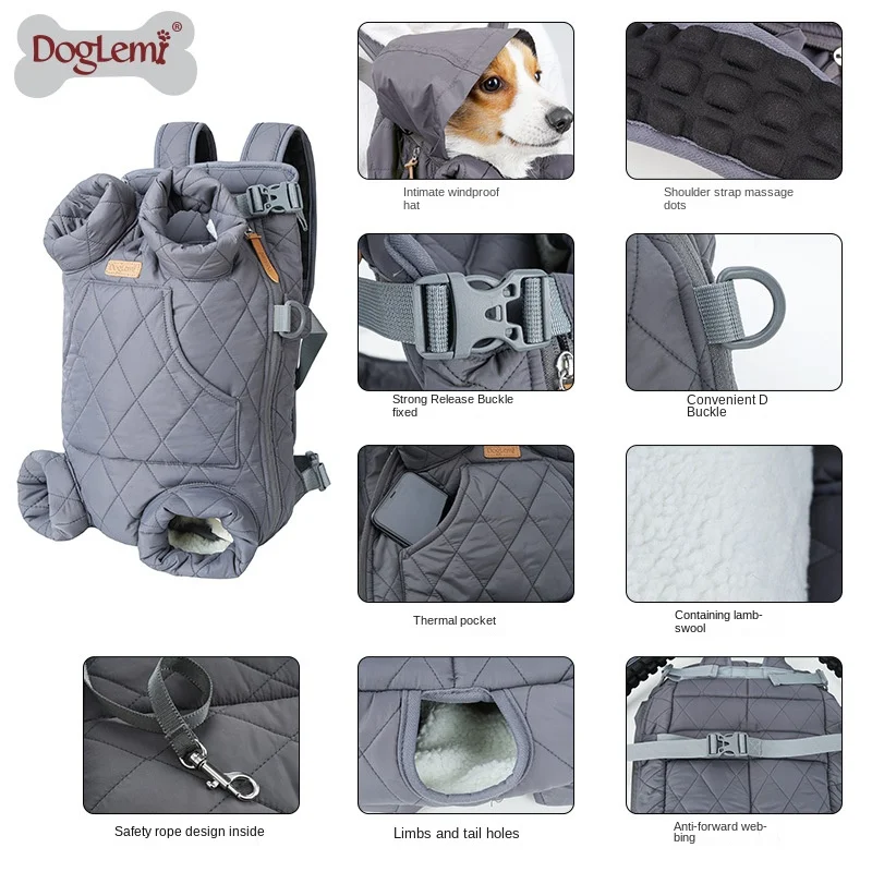 perros accesorios Bolsa de transporte gruesa para mascotas, mochila de pecho con correa portátil, manos libres, cálida, para gatitos y cachorros, invierno, nueva