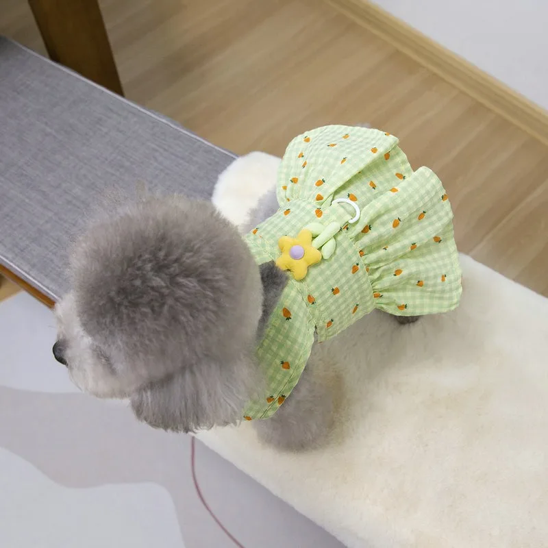 Vestido de verano para cachorros, para Bulldog Francés, Pomerania, estampado de dibujos animados, chaleco de algodón para gatos, falda de una pieza, ropa Floral para perros y mascotas - imagen 4