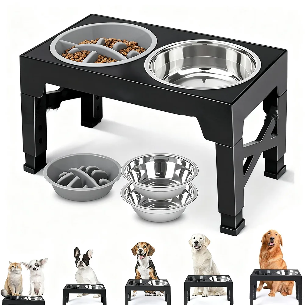 Cuencos elevados para comedero para perros, soporte elevado ajustable con cuencos dobles de acero inoxidable para alimentos y agua, perros pequeños, medianos y grandes - imagen 4