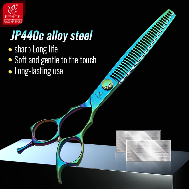 Fenice JP440C 7/7,5 pulgadas profesional mascotas perros tijeras de aseo Kits recto curvo Thinnier Chunker tijeras juego para perros - imagen 5