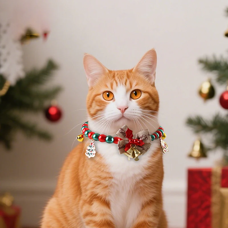 Collar navideño para mascotas, Collar para gatos, perros pequeños, Collar lujoso para perros y gatos con campana con lazo, Collar para gatitos, cachorro, fiesta de Navidad Su - imagen 3