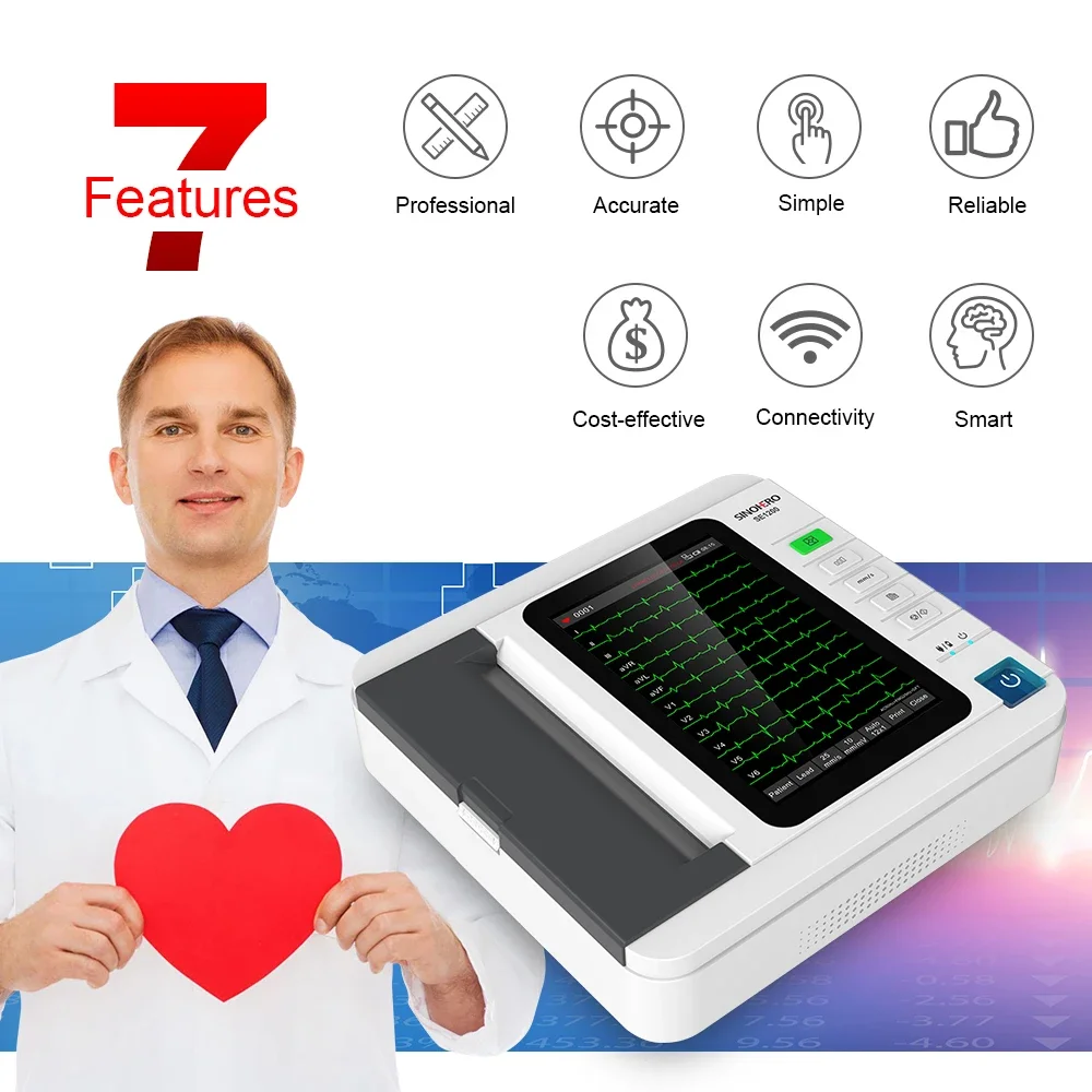 SE1200 Máquina de ECG electrocardiógrafo de 12 canales y 12 derivaciones con pantalla táctil de 10,1 pulgadas con impresión térmica - imagen 3