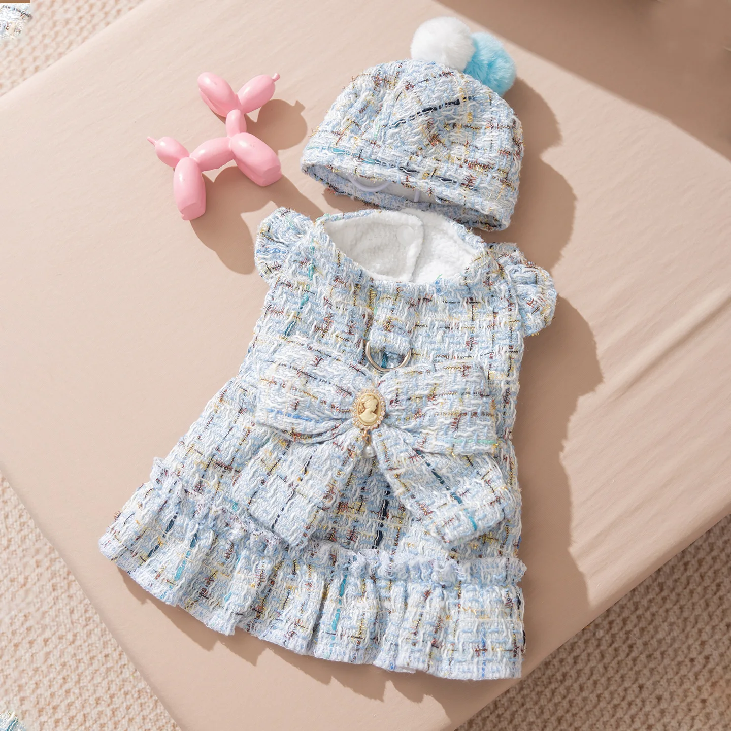 Ropa navideña de invierno para perros, vestido con arnés con capucha y lazo rojo para perros pequeños, Año Nuevo festivo para Bichon - imagen 3