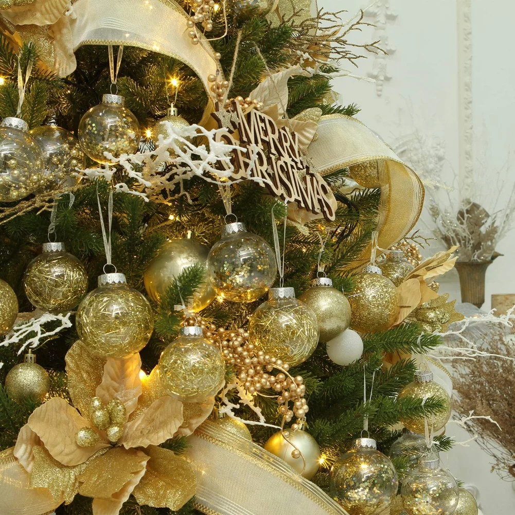 Adornos transparentes de bolas de Navidad, adornos inastillables para árbol de Navidad, lazo colgante para decoración del hogar, fiesta de vacaciones - imagen 4