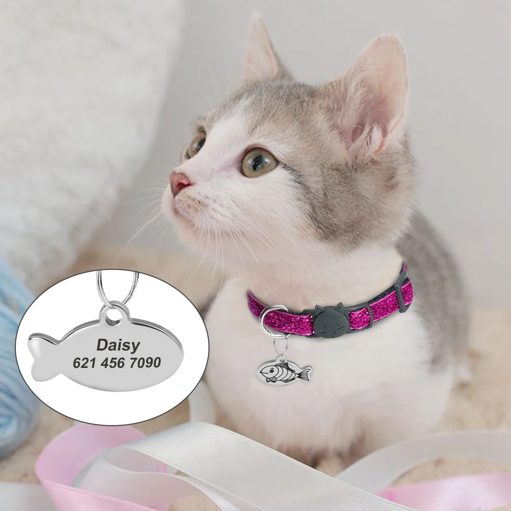 Etiqueta de identificación de gato grabada gratis, colgante de Collar de cachorro y gatito personalizado, placa de identificación antipérdida para perros y gatos, accesorios para Collar - imagen 5