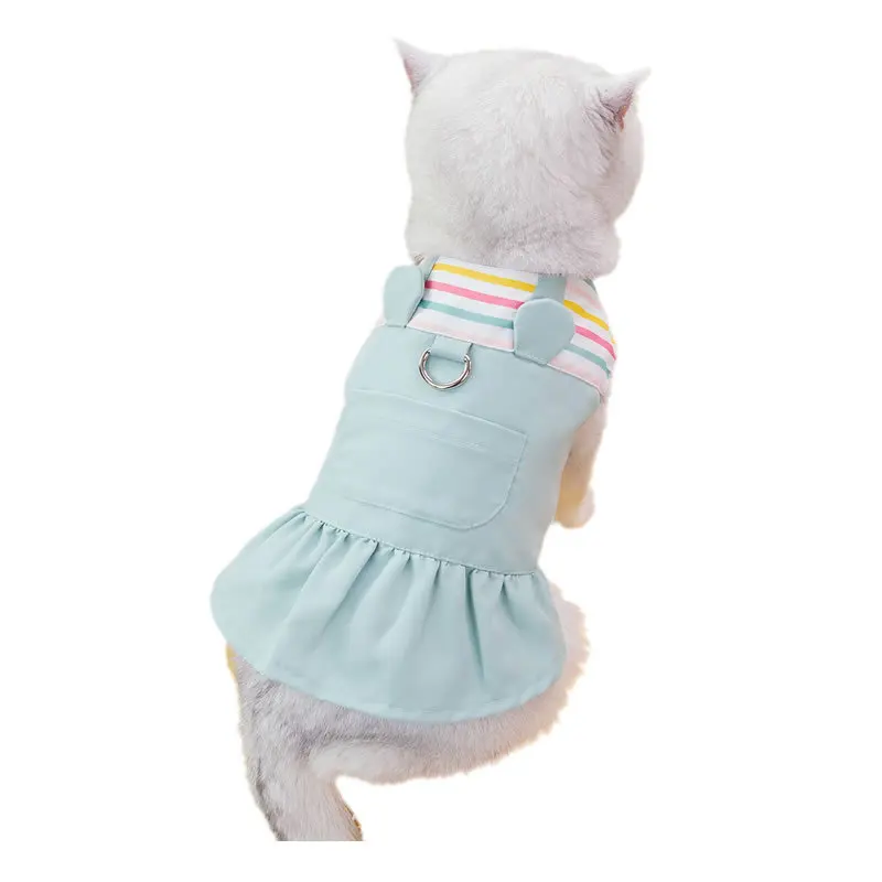 Falda con arnés a rayas para mascotas, vestido para mascotas, abrigo para perros que se puede colgar con un cordón, cuello cuadrado, falda de conejo, ropa para cachorros - imagen 5