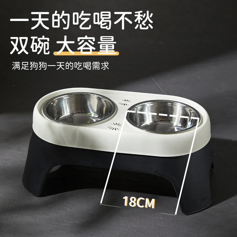 Cuenco de acero inoxidable para mascotas, cuenco de comida para gatos, cuenco de comida para perros, cuencos para comer y beber, protección del cuello, cuencos dobles de pie alto - imagen 3