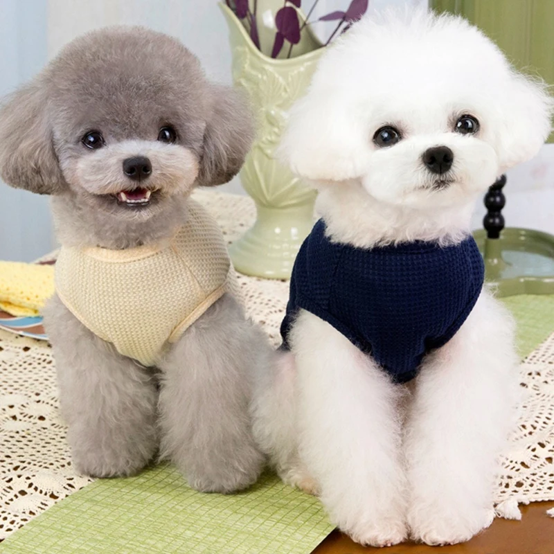 Lindo oso Patchwork mascota perro verano chaleco patrón de gofre ropa de gato Chihuahua camiseta ligera sin mangas para cachorro pequeño - imagen 2