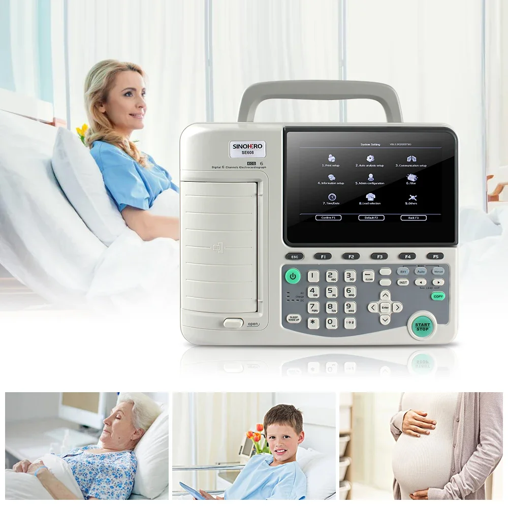 Máquina de ECG SE608, electrocardiógrafo Digital de 6 canales y 12 derivaciones, pantalla LCD táctil de 10 ", Monitor de ECG con impresora de Software - imagen 3