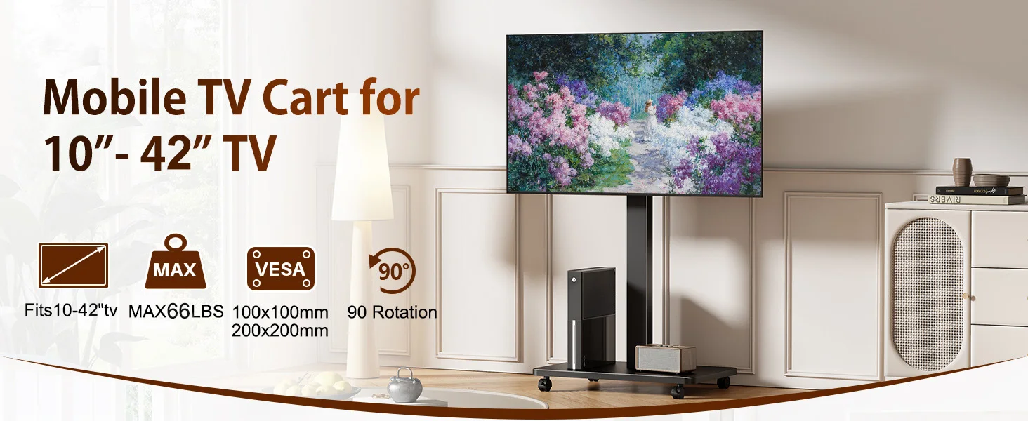 Soporte de TV con ruedas montado con pantalla de 42 pulgadas