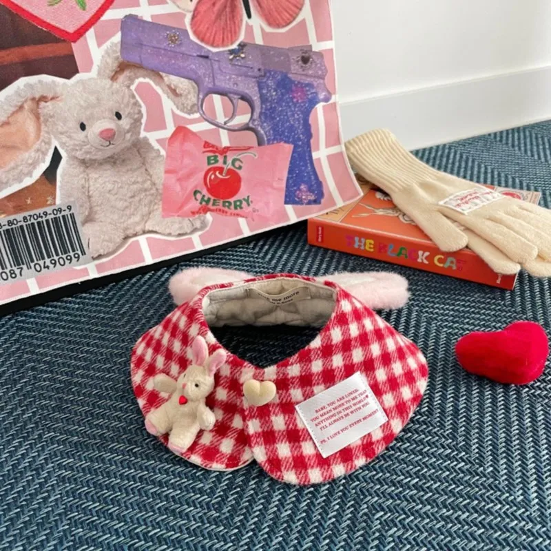 INS lindo a cuadros capa de conejo capa mascota gato y perro bufanda para mascotas y boca toalla de agua decoración accesorios para mascotas pajarita para perros cosas para perros - imagen 4