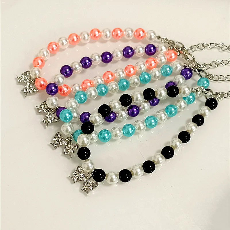 Collar de perro Noble, joyería con colgante de lazo, collares ajustables para niñas, decoración de perlas de colores combinados, Collar con arnés, accesorio para perro mascota - imagen 2