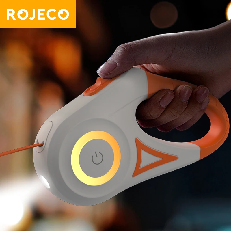 ROJECO 5M correa retráctil automática para perro LED luminosa correas de luz de moda para perro cachorro mascota Flexi caminar corriendo plomo