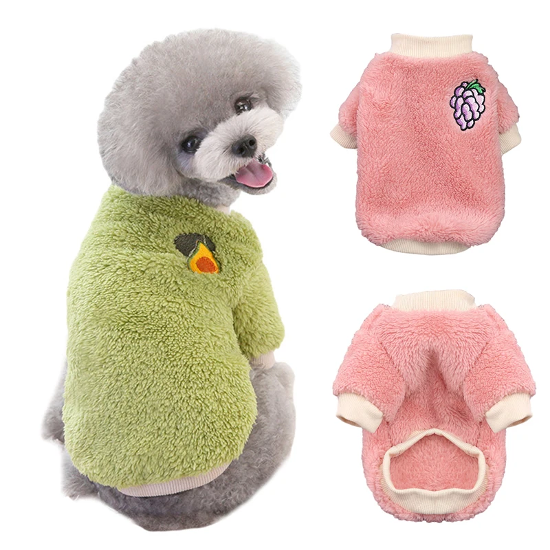 Chaleco con bordado de frutas para perro, ropa cálida de felpa para perros pequeños, abrigo para cachorros y gatos, Yorkies, Chihuahua, Shih, Tzu, Pug, trajes de invierno
