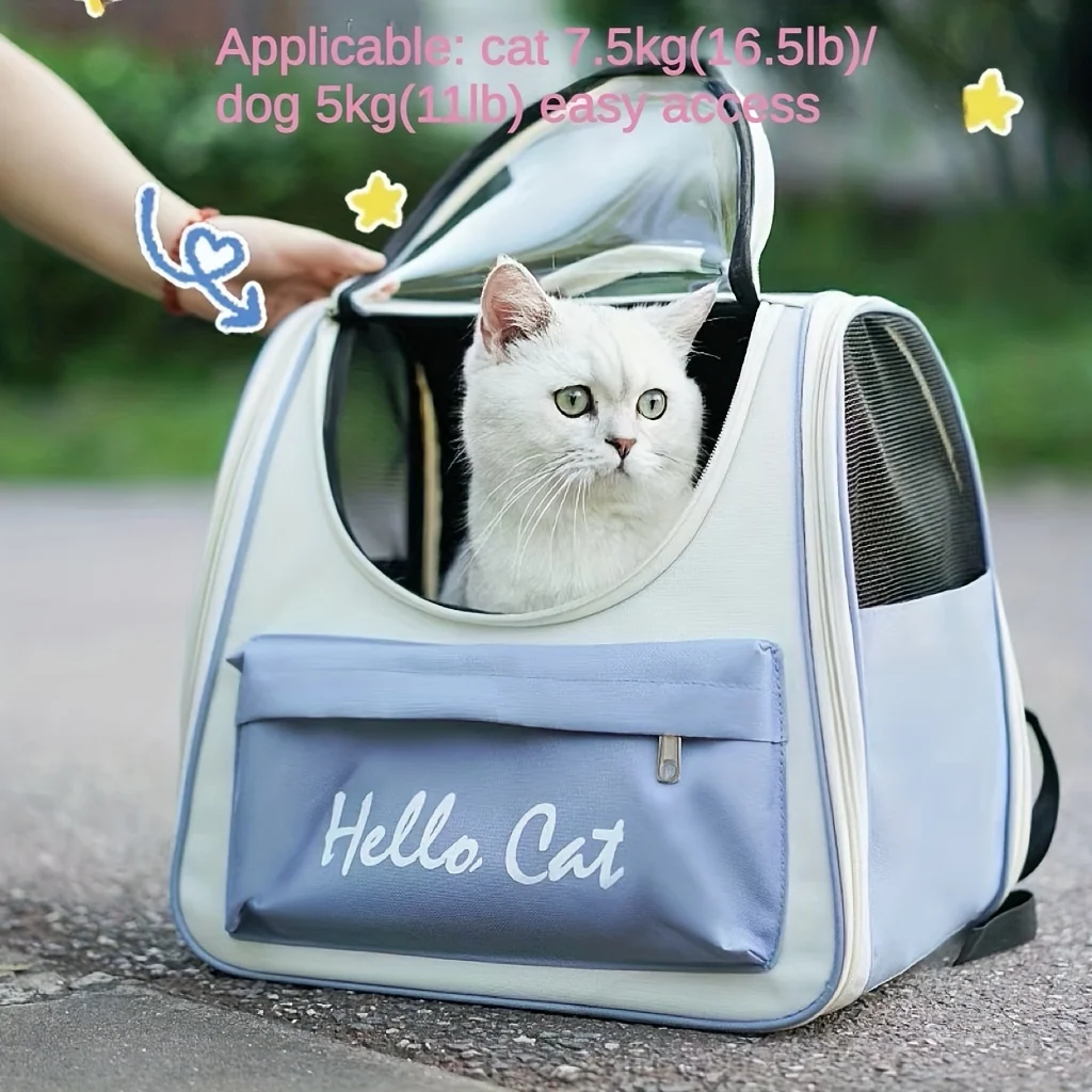 Bolsa de transporte portátil para gatos, mochila transpirable para mascotas, resistente, de tela Oxford, plegable, para exteriores - imagen 2