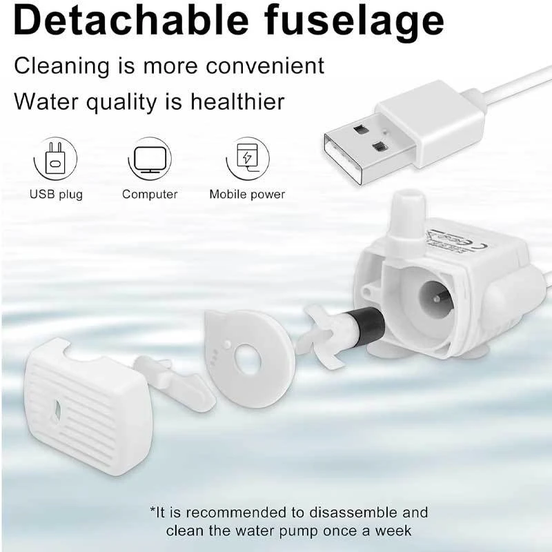 Bomba de agua para gatos con iluminación, recordatorio, bomba de agua ultrasilenciosa, detener funcionar sin agua, evita que se seca durante la fuente de agua para mascotas - imagen 3
