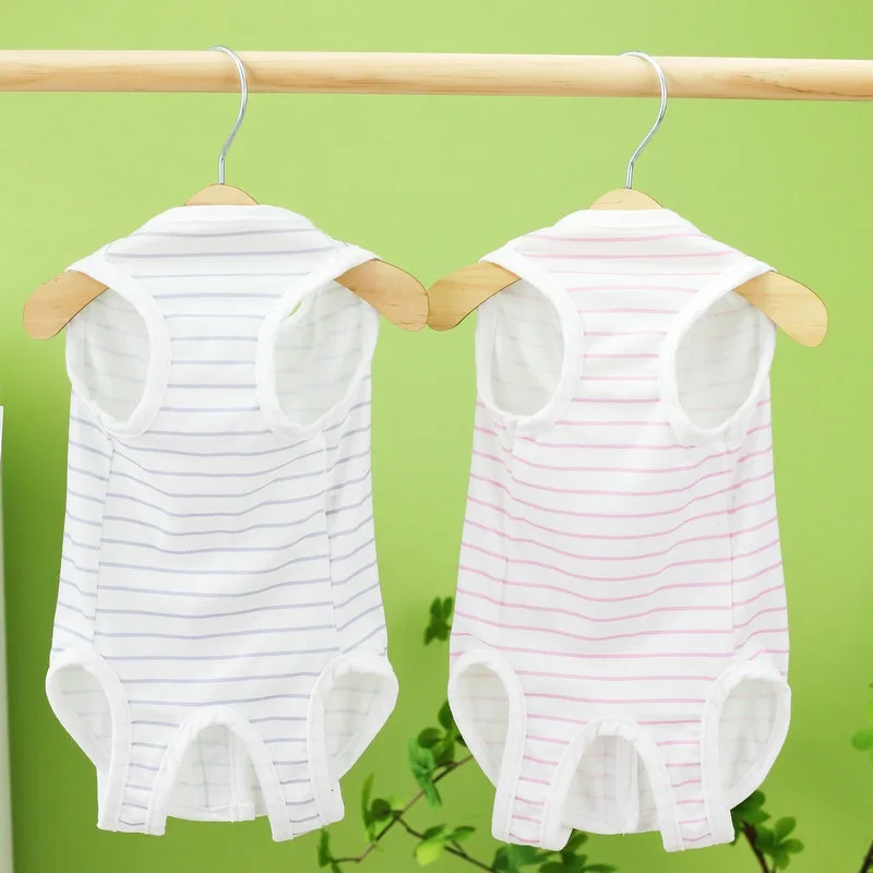 Ropa de destete antilamer para gatos, monos de algodón transpirable a rayas de cuatro patas para el hogar, protección para después de la cirugía, una pieza - imagen 5