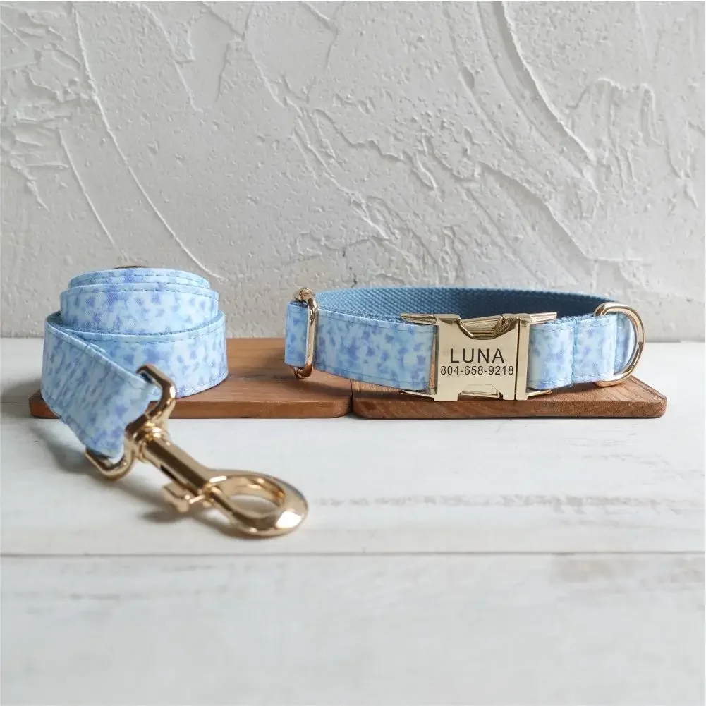 Collar de perro personalizado con grabado gratuito, correa para mascotas a juego, hebilla de Metal de contactos personalizados, Collar para mascotas de fuego azul