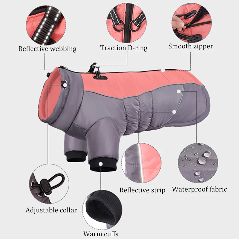 Chaqueta gruesa para perro grande, abrigo impermeable, reflectante, novedad, Invierno - imagen 2