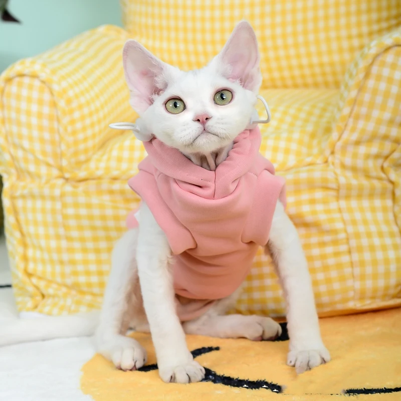 Sphynx CAT suéter suave sin mangas de invierno con capucha ajustable sudadera rosa azul gatito devenrex abrigo de otoño - imagen 3