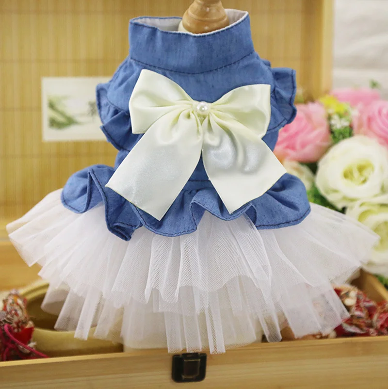 Ropa para perros y mascotas, disfraz de verano para cachorros, vestido de princesa dulce, decoración de fiesta de cumpleaños, vestido con lazo - imagen 2