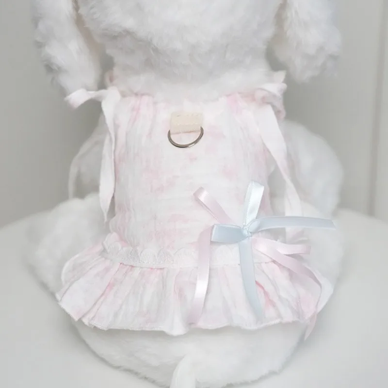 ใหม่โบว์สัตว์เลี้ยงฤดูร้อนเสื้อผ้าสุนัขเสื้อผ้าชุดเจ้าหญิงผ้าฝ้ายเส้นด้ายกระโปรงบัลเล่ต์สไตล์ Sweet Puppy กระโปรงสําหรับสุนัขขนาดเล็ก - imagen 2