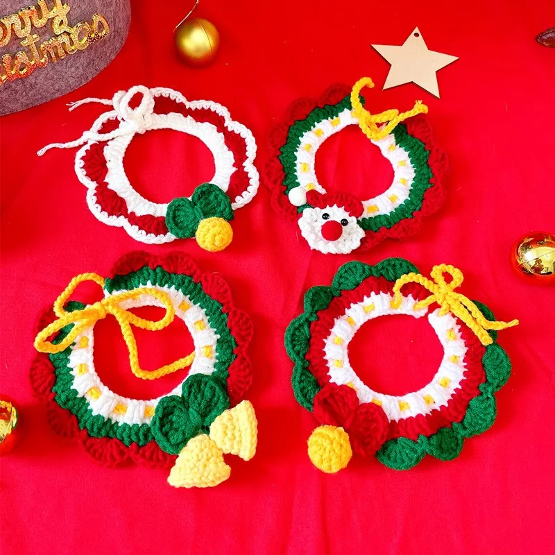 Collar de punto navideño para perros y gatos, Collar para mascotas, bufanda para gatos, accesorios para mascotas de Año Nuevo, Collar con campana de flores - imagen 5
