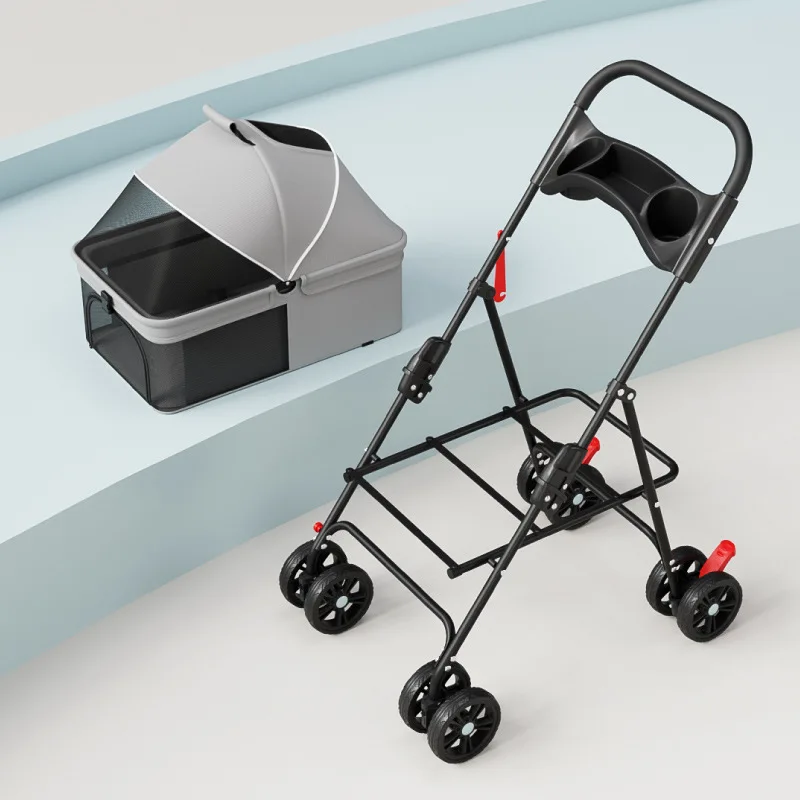 Cochecitos para mascotas, carrito para perros y gatos, para salir, tamaño pequeño y mediano, ligero, plegable, separado, para viajes al aire libre - imagen 4