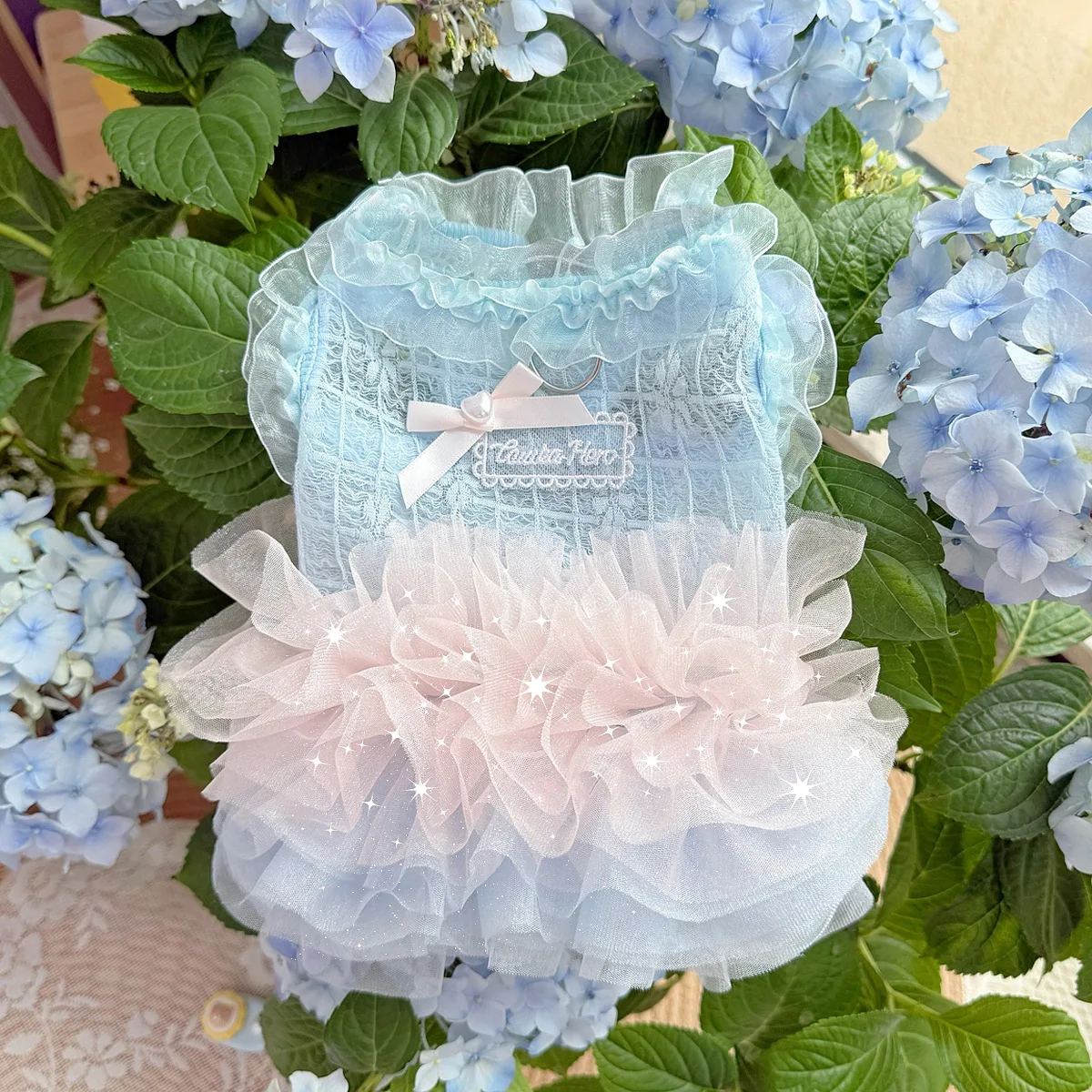 Vestido Floral de primavera para mascotas, falda de hilo brillante multicapa, ropa transpirable para perros y gatos, vestidos para perros pequeños