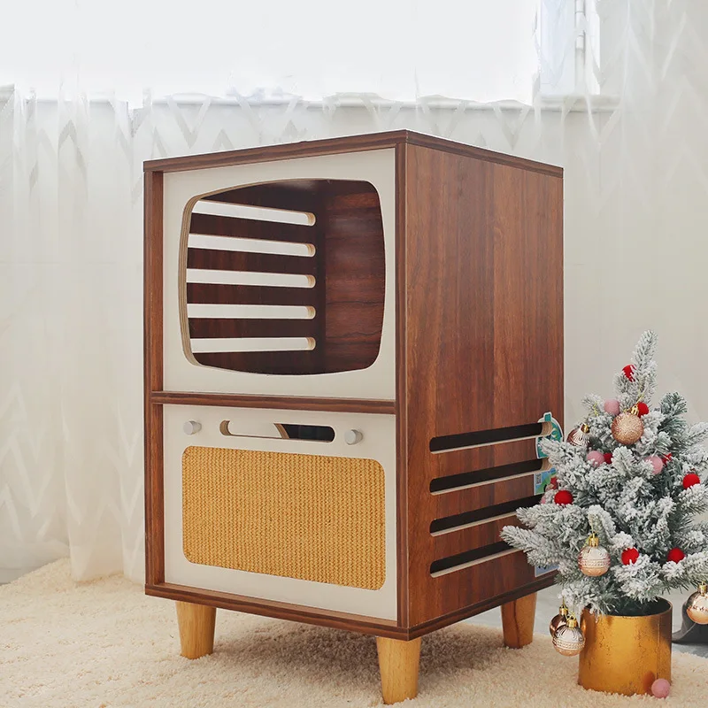 Cama nido de gato Retro de doble capa, mesita de noche, dormitorio, nido de gato, rascador creativo, ocultando gatos, suministros para anidar mascotas - imagen 3