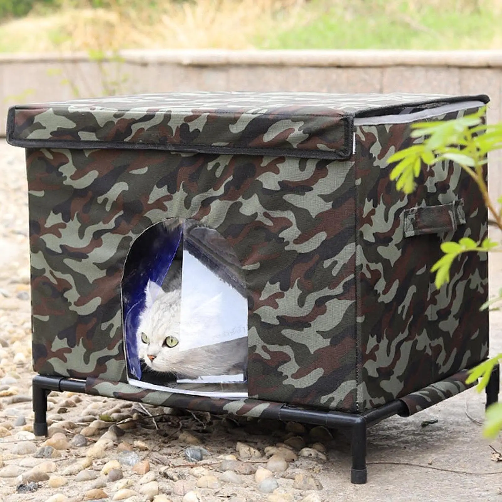 Outdoor Cat House Elevated Feet with Handle for Winter,Cat Bed Cave Waterproof Versatile Gifts Cube Cat Shelter for Barn