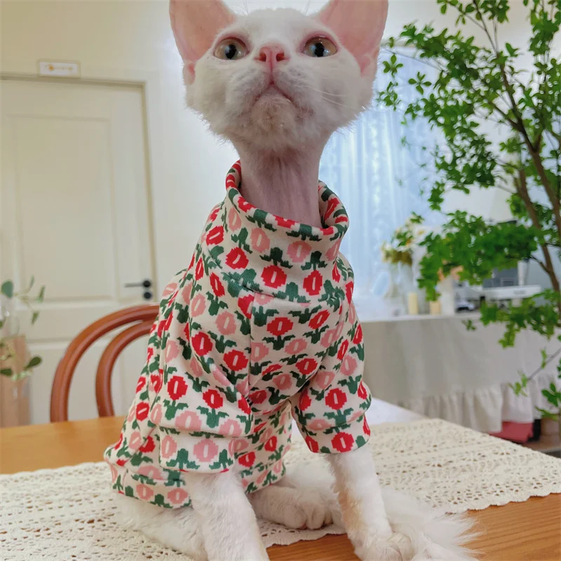 Primavera Otoño Abrigo grueso para gato Sudadera rosa suave para Sphynx Gato en invierno Ropa de casa dulce y cálida para gatitos Ropa de cachorro - imagen 2
