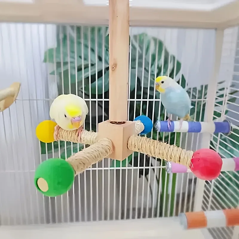 Juguete giratorio para pájaros - antiaburrimiento y percha de madera - imagen 5