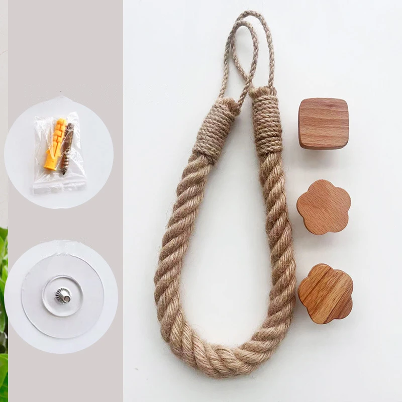 Soporte de papel higiénico de cuerda de cáñamo montado en la pared, accesorios de baño, soporte de pañuelos de papel rodante de madera, toallero de inodoro - imagen 5