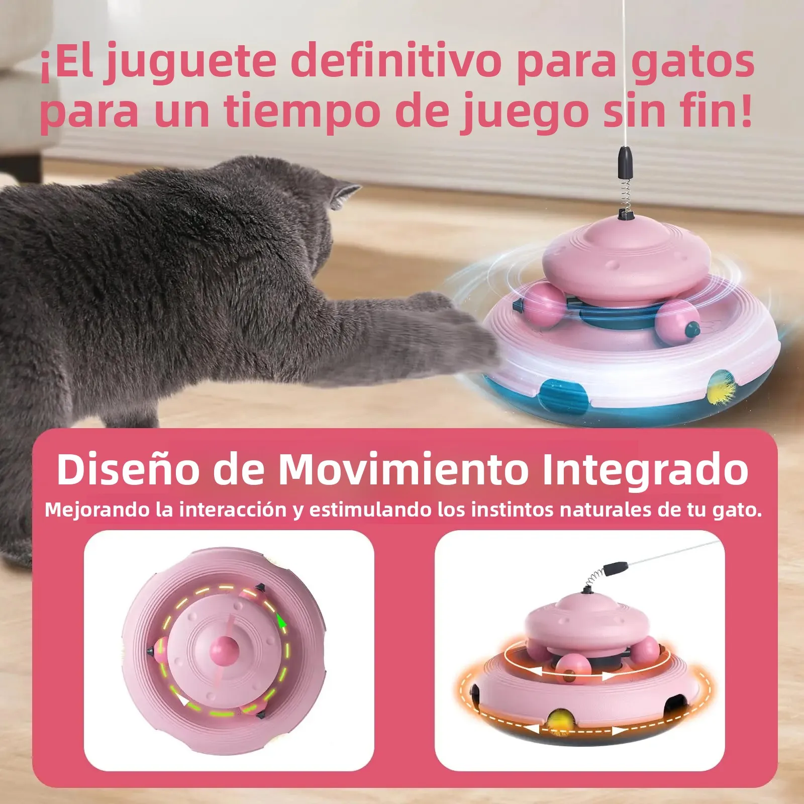 Juguete interactivo 3 en 1 para gatos de interior, varita rompecífica, pista de pelota y juego Whack-a-Mole, no necesita baterías resistentes - imagen 3