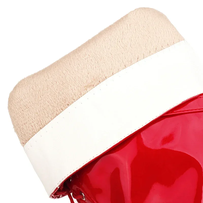 Botas altas hasta el muslo con cordones cruzados para mujer, botines por encima de la rodilla con punta estrecha y tacones altos, zapatos de charol para mujer 33-46 - imagen 5