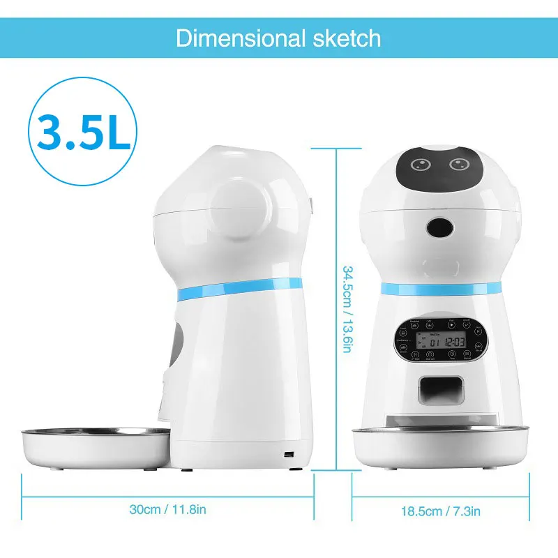 Alimentador automático para mascotas, dispositivo de alimentación inteligente con Control remoto, grabadora de voz, dispensador de comida para perros y gatos, 3,5 l - imagen 5