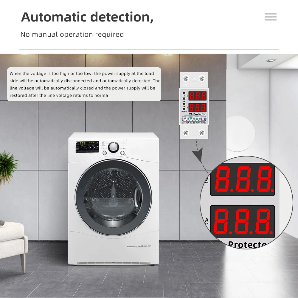 Relé de voltaje Digital ajustable, disyuntor doméstico de 220V, 40A/63A, Protector contra sobretensiones, límite de protección contra sobrecorriente - imagen 3