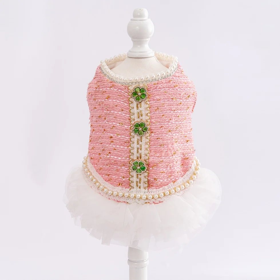 Vestidos lolita de Tweed para perros pequeños, vestido de princesa para perros, vestido de boda para mascotas, ropa Formal para fiesta de cumpleaños, vestido de tul para perros
